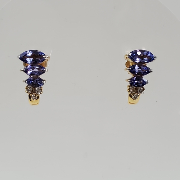 14K Gold AAA+++ Tanzanite & Diamond Earrings - Picture 5 of 11
